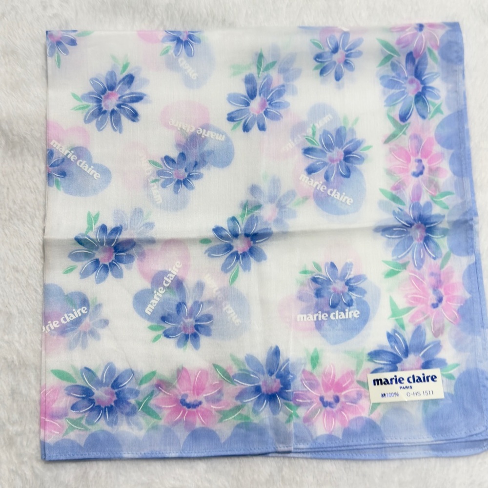 Floral Blue and Pink Scarf/ Handkerchief Cotton 18/18 inches